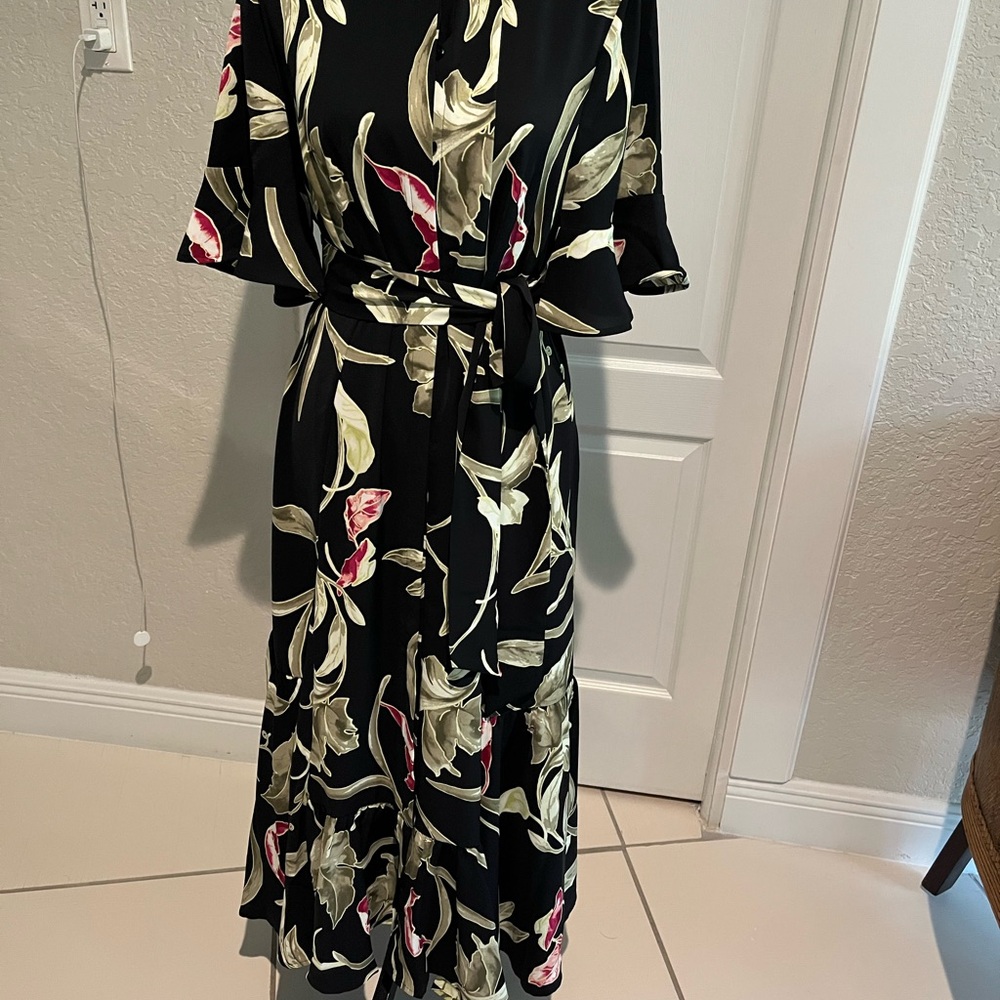 Chico's Black Maxi Dress with Pink and Sage Floral Print